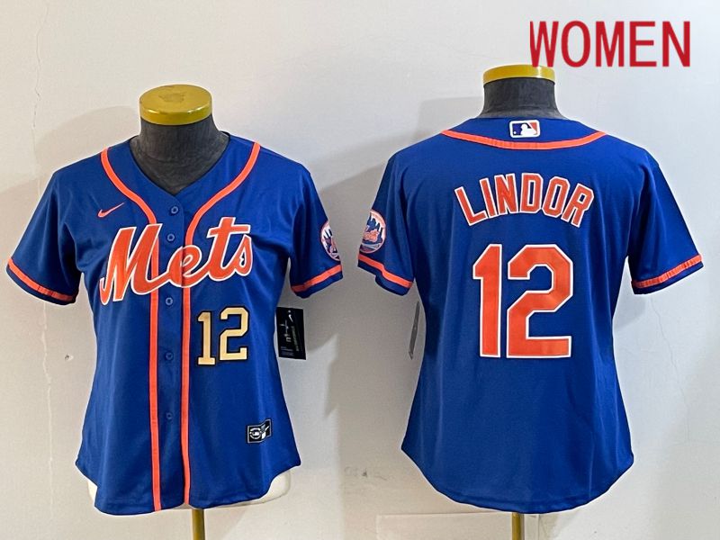 Women New York Mets #12 Lindor Blue Game 2024 Nike MLB Jersey style 12182->women mlb jersey->Women Jersey